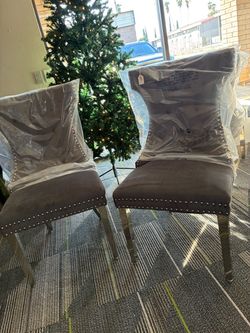 Set of 2 Gray Upholstered Accent Chairs with Nailhead Trim
