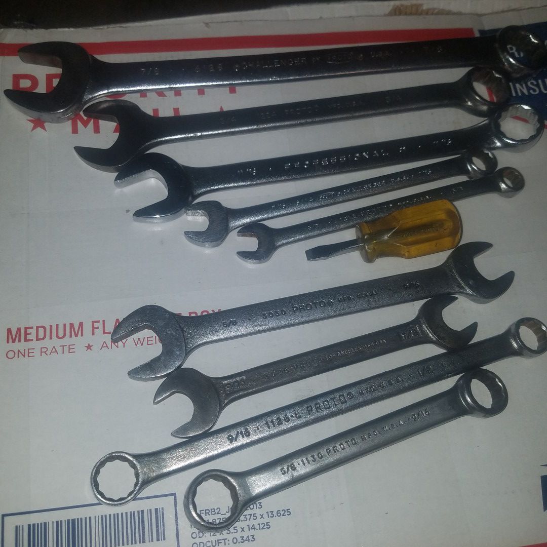 10 PROTO USA TOOLS (9) WRENCHES & (1) STUBBY SLOTTED SCREWDRIVER