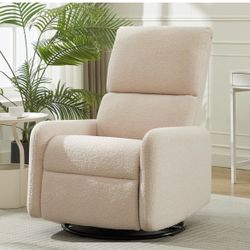 New-360° Rocking Chair, Nursery Rocker Chair with Side Pockets, Glider Nursing Chair with Steel Structure Base, Small Chair for Small Spaces, Sherpa S