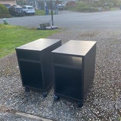 Black nightstand set/ desk shelf with wheels 