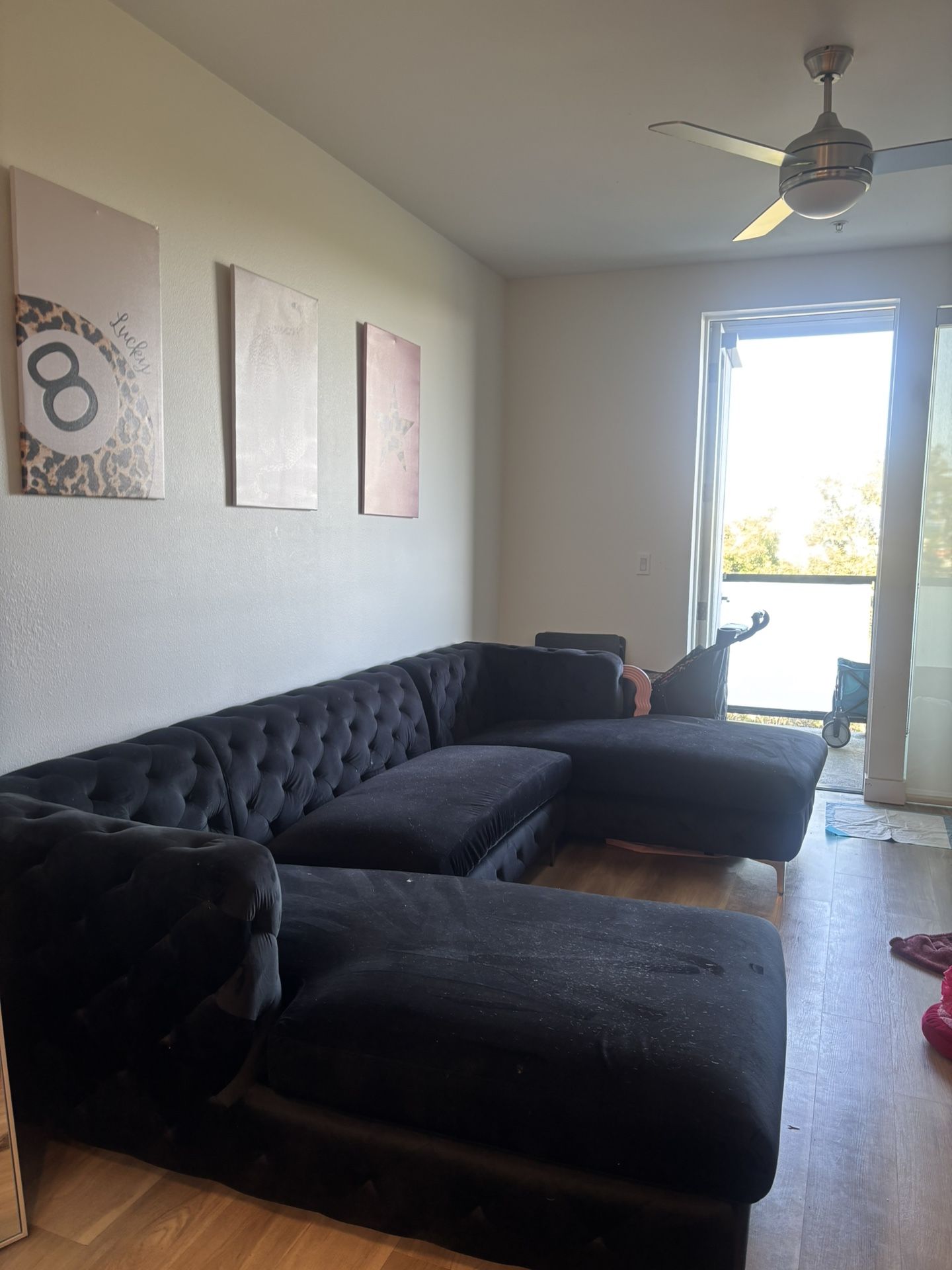 Velvet couch+ barstools