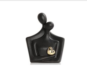 (101010-65) LCCCK Porcelain Romantic Couple Figurines Statue Black Aesthetic Decorations Hugging Couple Sculptures - Modern Ceramic Sculpture Home Acc