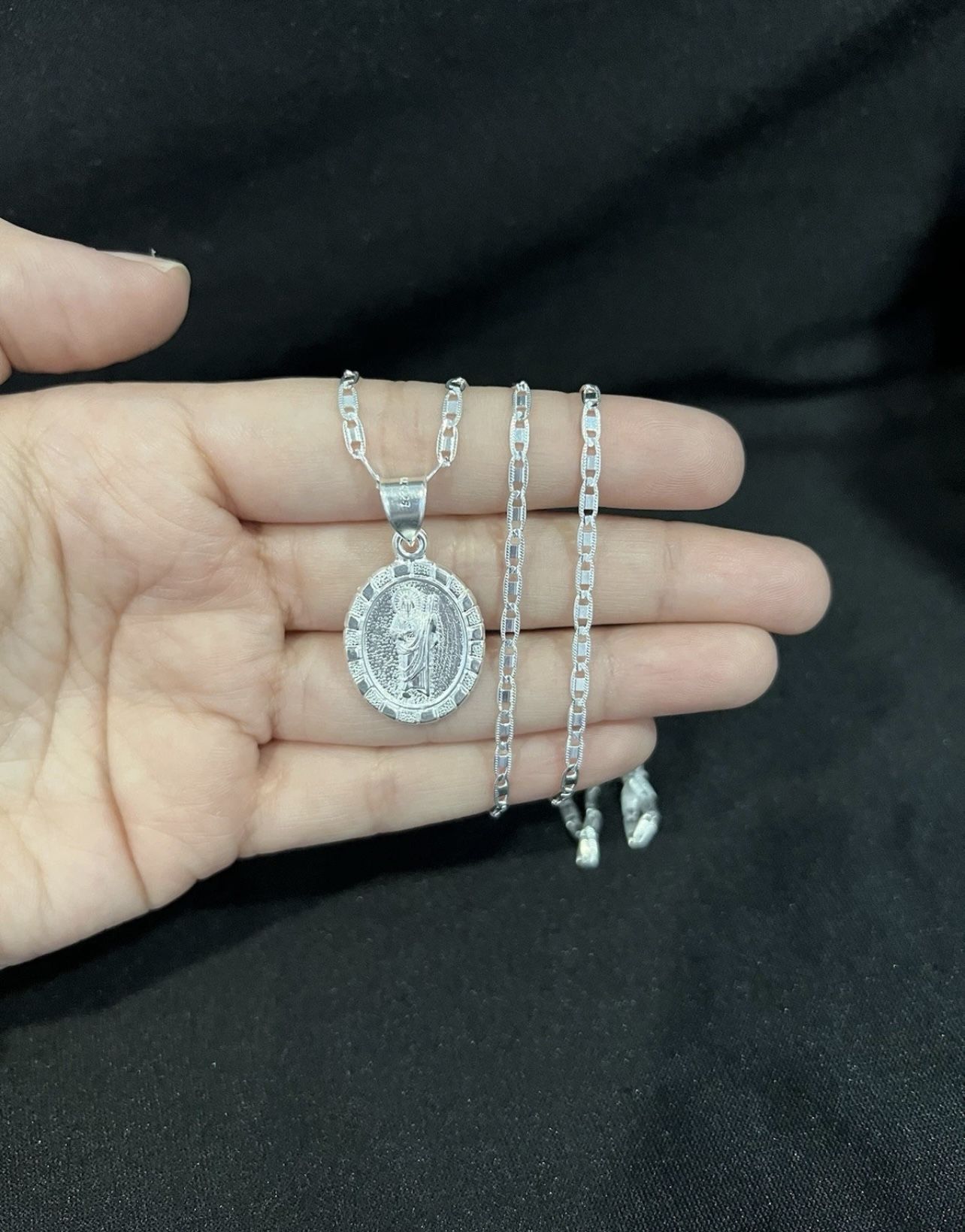 925 Sterling Silver Men Women St Jude San Judas Pendant & Valentino Chain