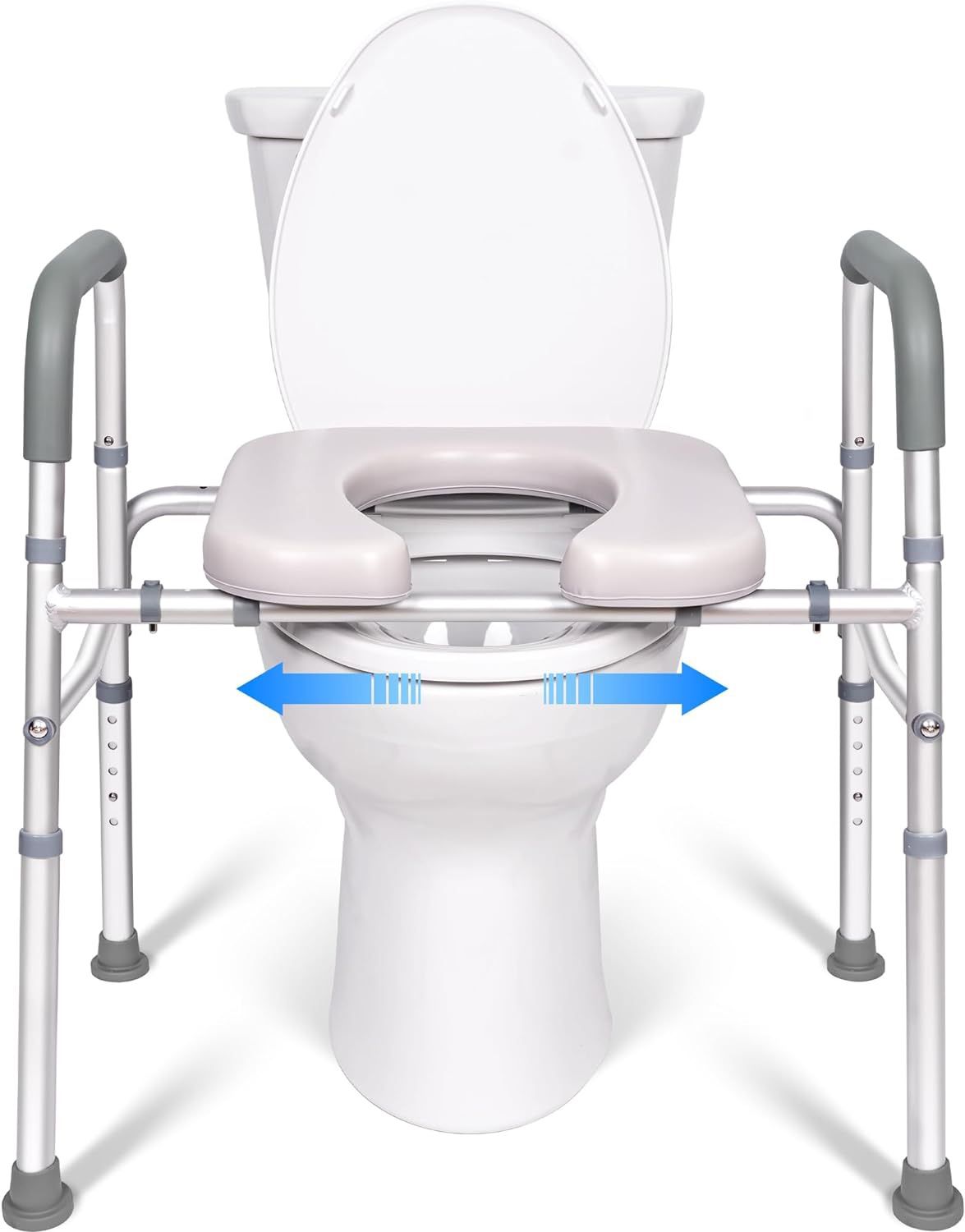 Raised Toilet Seat with Handles, Width and Height Adjustable Raised Toilet Seat with Arms and Widen Seat, Up to 400lbs, Raised Toilet Seat for Seniors