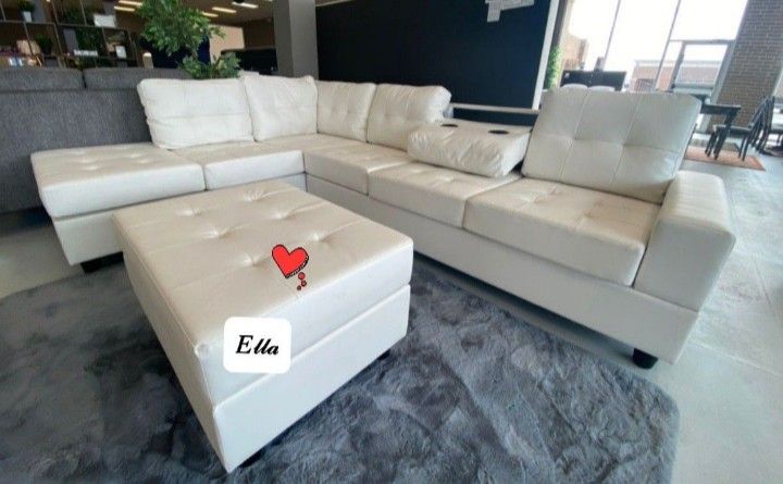 New White Sectional With Ottoman And Free Delivery 