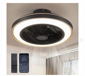 20 in. Indoor Black Caged Enclosed Ceiling Fan with LED Light Modern Low Profile Ceiling Fan