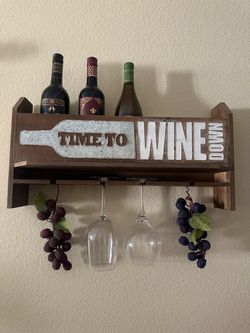 Wall-Mounted Wood Wine Rack with Glass Holder