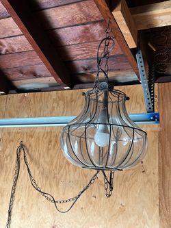Vintage Glass & Metal Hanging Light Fixture
