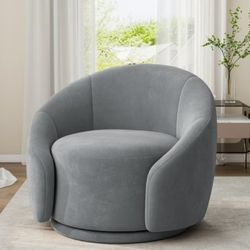 UIXE Swivel Accent Chair Velvet Barrel Chair Upholstered Arm Chair for Living Room, Modern Round Club Chair with Turntable Base, Gray