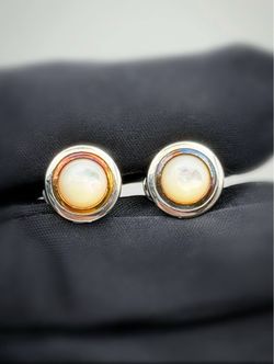 Vintage Oxidized 925 Sterling Silver & 14k Yellow Gold Moonstone Unisex Mini Cufflinks