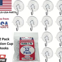 12 Pcs Suction Cup Hooks 1.2" Heavy Duty Clear Window Wall Hangers Bathroom USA