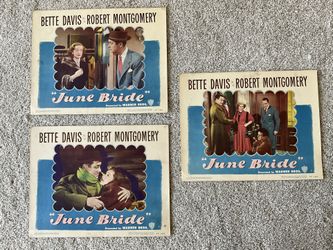 3 Original Bette Davis Film Lobby Cards “June Bride” (1948) Robert Montgomery