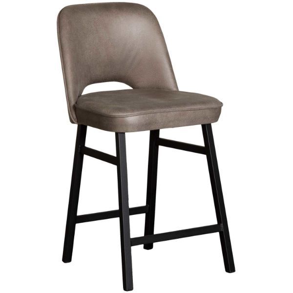 (3) Faux Leather Counter Height Stools Grey Brown Black Metal