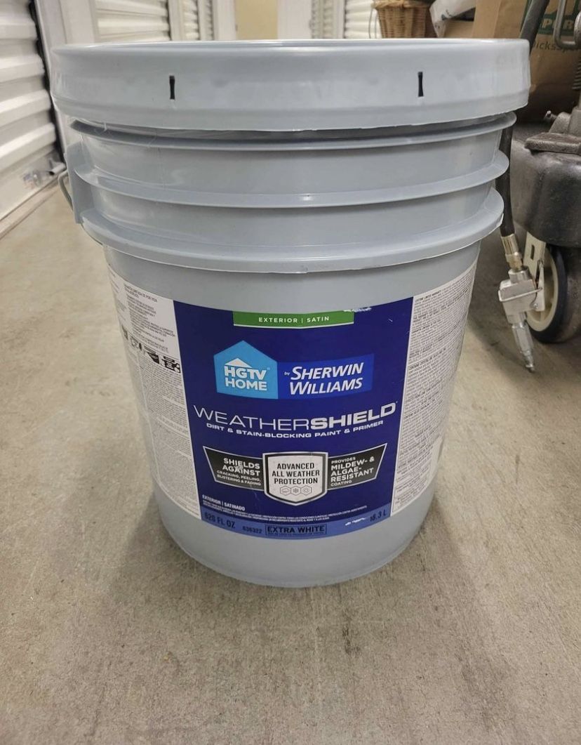 Sherwin Williams "WEATHERSHEILD" Exterior Satin Ultra White 5 Gallon Paint (BRAND NEW)