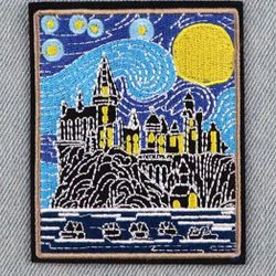 Harry Potter Hogwarts Castle Patch Iron-On Embroidered Van Gogh Style 