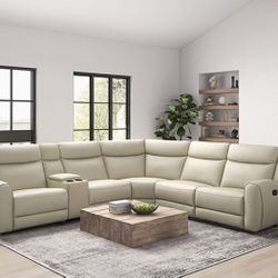 Brand New Comfy Plush Top Grain Leather Reclining Sectional 