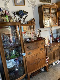 1900 Antique China Hutch With Carved Dragon