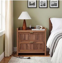 25.2" Night Stand with Charging Station, 2 Drawer Dresser