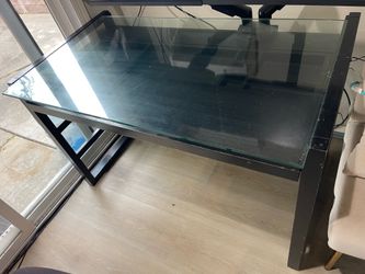 Desk with glass top and chair