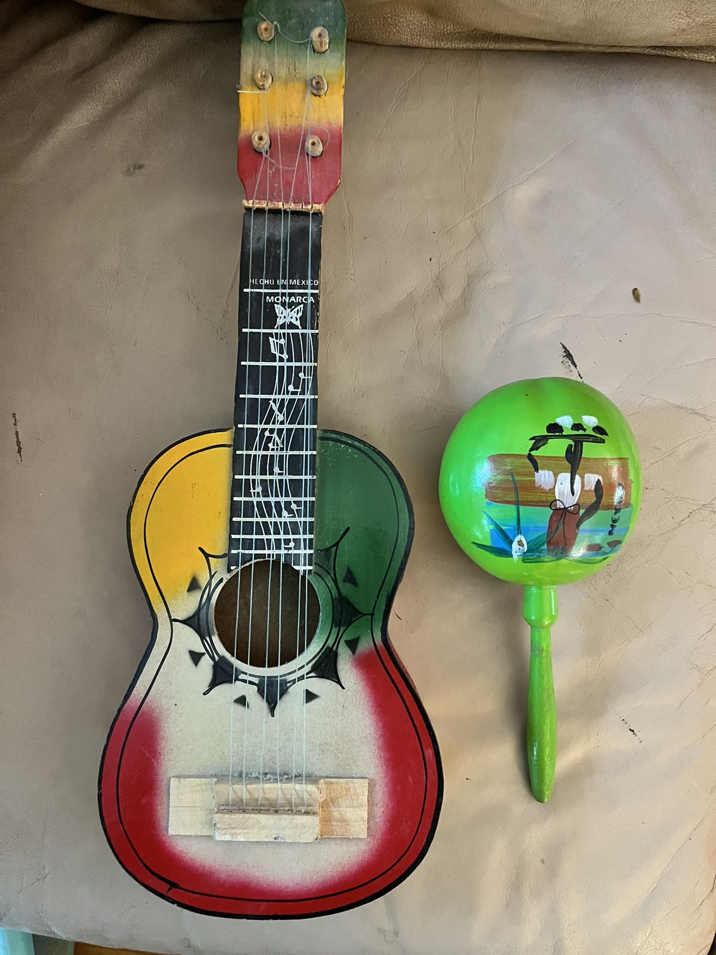 Hand Made In Mexico Guitar And Maraca