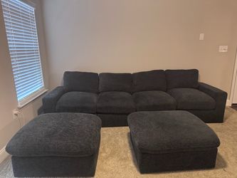 Dark Gray Sectional Sofa with Two Ottomans