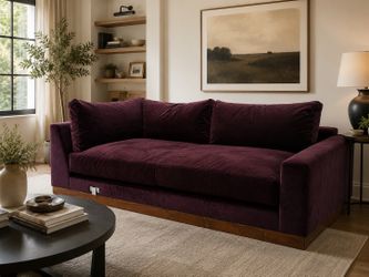 Custom Plum Velvet Lounge Sofa / Sectional Piece – Deep Seating – 7’4” Long