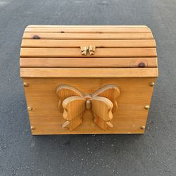 Wood Brown Toy Storage Box Chest Trunk Gold - Bows - 17" X 13" Girls Child 