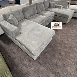 Brand New Light Grey Corduroy Sectional Sofa Couch (New In Box) 