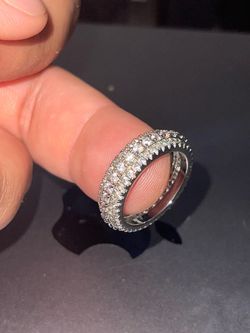 Silver Eternity Band Ring with moissanite Stones