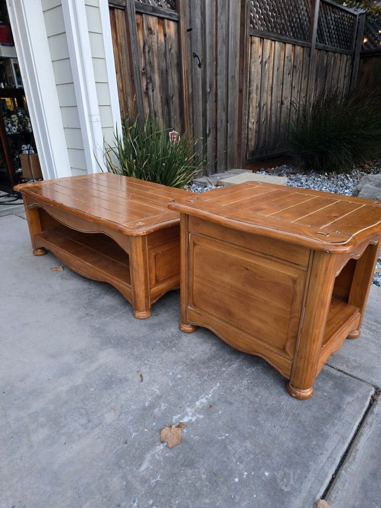 Solid Oak Wood Lift Top Coffee and End Side Tables