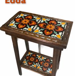 Talavera Tile Handmade Wood End Tables, Plant Stand