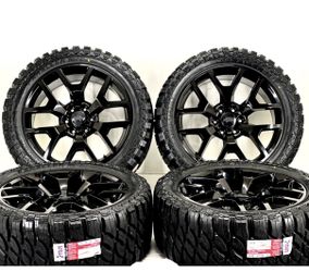 22" GMC HONEYCOMB BLACK WHEELS RIMS 33" MT TIRES CHEVY SILVERADO SIERRA YUKON LT-WE FINANCE