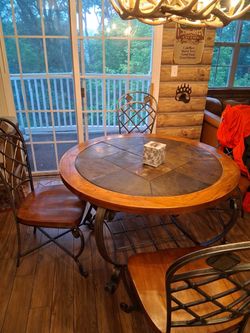 Round Tile-Top Dining Table with Chairs