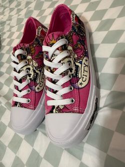 Ed Hardy Pink Graphic Low-Top Canvas Sneakers