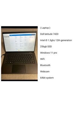 ( Laptop ) Dell Latitude 7430 Intel i5 1.3ghz 12th generation 8gb Ram WiFi Bluetooth Windows 11 pro webcam 256gb SSD