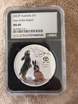 2023-P Australia 1 oz Silver Lunar Year of the Rabbit $1 coin NGC MS69