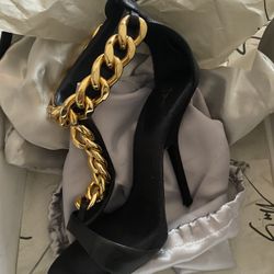  Giuseppe Zanotti Black Leather and Gold Chain Alien 115 Heels