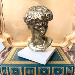 6 1/2” H Cast Gold Metallic David Bust Sculpture on Genuine Marble Base