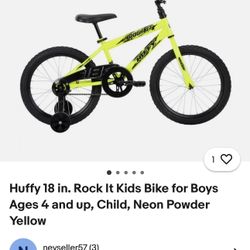 Brand New … Huffy 18" Rock It Kids' Bike .. Assembled With Training Wheels 