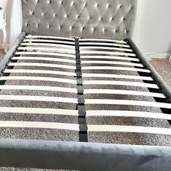 Full, Dark Grey Velvet fabric bed frame