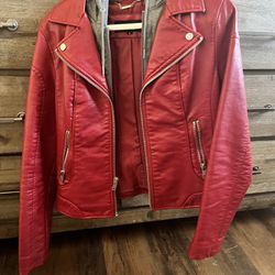 Red Faux  Leather Jacket 