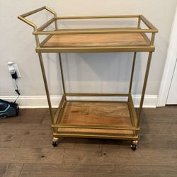 Gold Metal Base with Wood Rolling Kitchen Cart