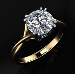 14k Yellow Gold 2Ct Lab Diamond Ring. Double Prong, IGI Certified.