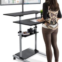 Mount It! Mobile Standing Desk With DUAL Monitor Arms - EXCELLENT CONDITION
