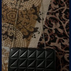 Black Geometric Quilted Crossbody Bag - Gold Chain Strap