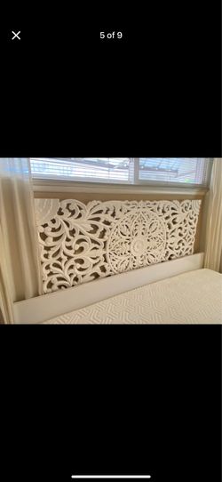 CARVED WOOD HEADBOARD - WHITE