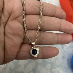 Real 925 Sterling Silver Blue Sapphire Pendant Necklace 