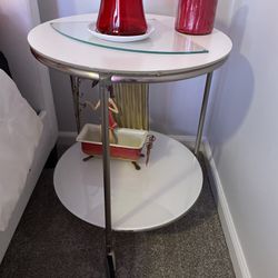 White Glass End Table 
