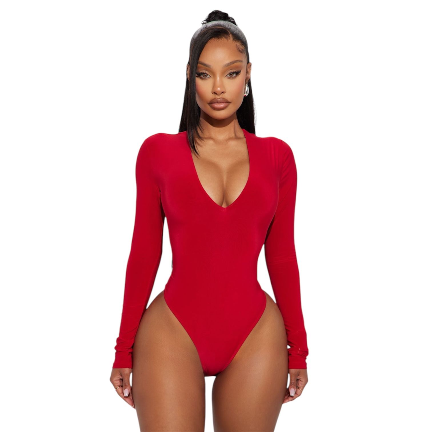 Fashion Nova Long Sleeve Bodysuit - Red Size 2X