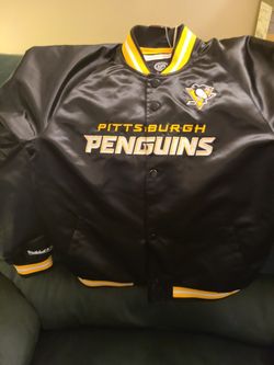 Brand New Mitchell And Ness Pittsburgh Penguins Snap Front Jacket Kids Youth Size L 14/16